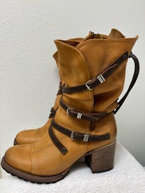 Freebird by Steven CORA Buckle Zip Tan Leather Boots Women's Size 10